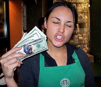 Barista with money