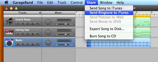Send ringtones from garagebend to iTunes