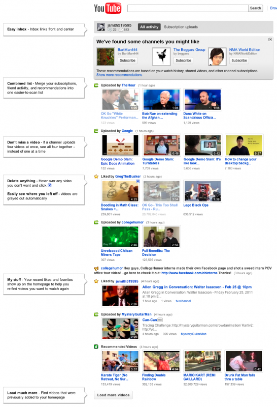 New Youtube Home Page